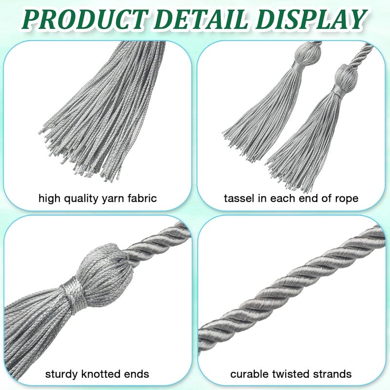 GHGMAO Silver Graduation Cord, Graduation Honor Cords for Class of 2025, Rayon Braided Grad Cord with Tassels, 68" Long Polyester Yarn Honor Ropes for Bachelor, Master, Doctoral - Image 3